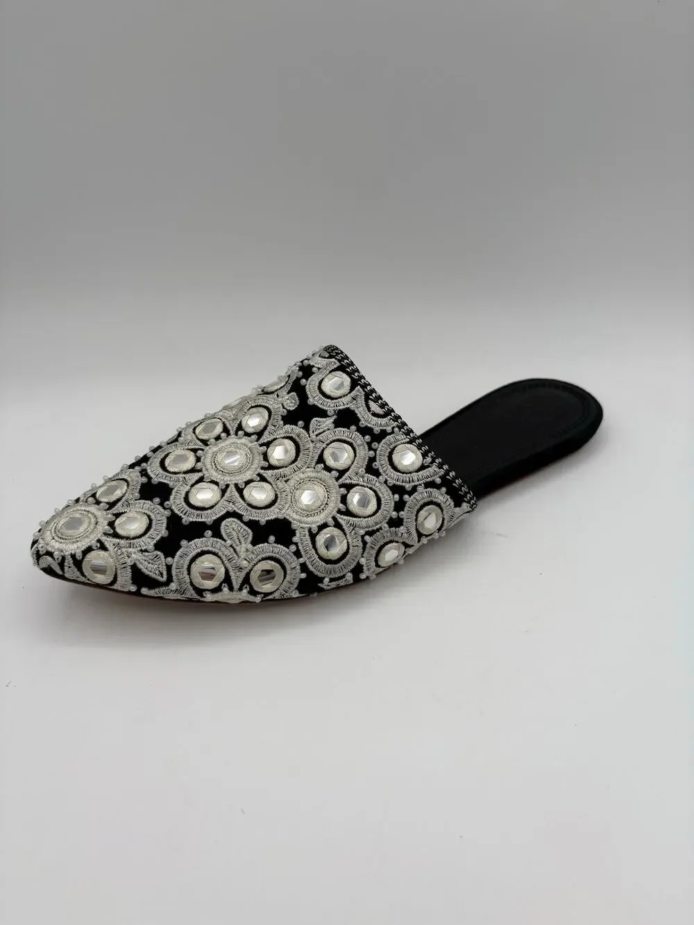 *ONE LEFT SHOE* Tory Burch Elora Black White Silver Flat Mule Size 8 Replacement